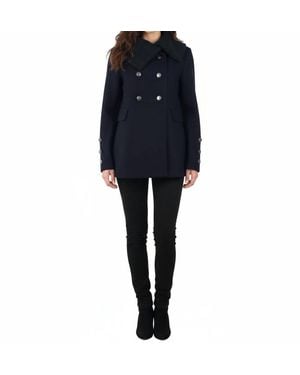 CoffeeShop Double Breasted Knit Collar Military Jacket - Black