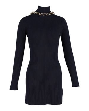 Dion Lee Chain-Embellished Open-Back Ribbed-Knit Mini Dress - Blue