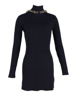 Dion Lee Chain-Embellished Open-Back Ribbed-Knit Mini Dress - Blue