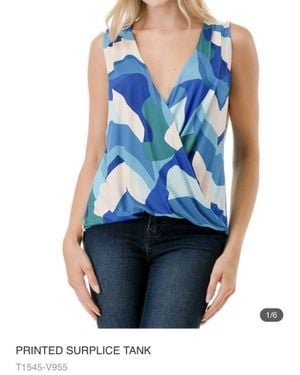 Ariella Printed Tank Top - Blue