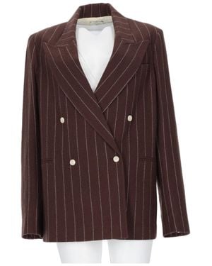 Alysi Double-Breasted Pinstripe Blazer With Bold Structure - Brown