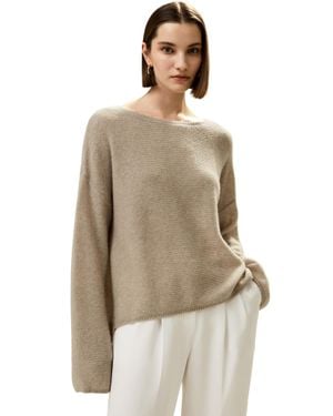 LILYSILK Relaxed Fit Drop-Shoulder Silk Cashmere Blend Sweatshirt For - Natural