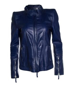 Roberto Cavalli Leather Biker Jacket - Blue