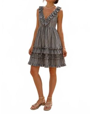 Easel Washed Linen Ruffled Dress - Black