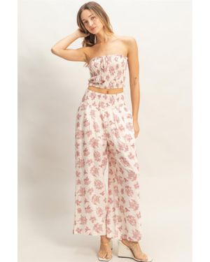 TRUEDAMES Smocked Tube Top & Wide-Leg Pants Set - Natural