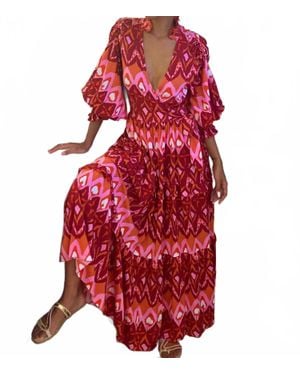 Feather & Find Kaiema V-Neck Dress - Red