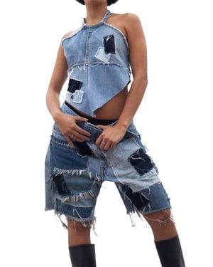 KnotWtr Patch Denim Shorts - Blue