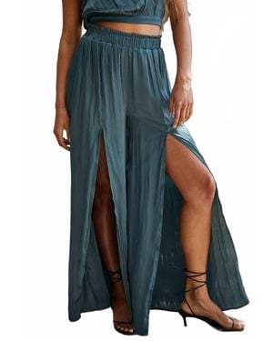 By Together Daylight Satin Slit Pants - Blue