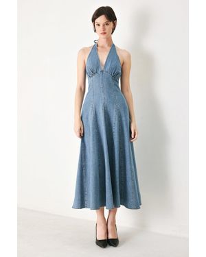 TRUEDAMES Blossom Denim Midi Dress - Blue