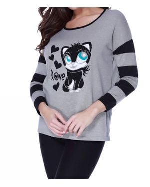 Angel Kitty Love Pullover - Gray