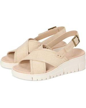 Vionic Uptown Sonoma Sandals Canvas Wedge Heel Slingback Zogg2097 - Natural