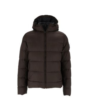 Fay Hooded Horizontal Quilted Down Jacket - Black