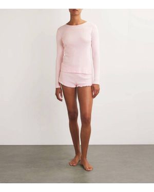 Skin Rayne Long Sleeve Pima Cotton Ribbed Top - Pink