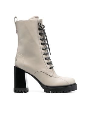 Furla Climb High Block Heel Hiking Leather Ankle Boots - Gray