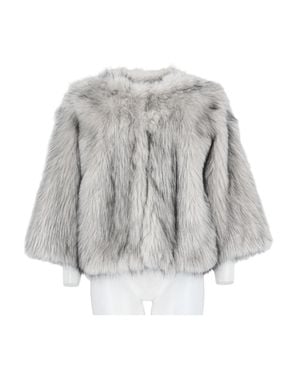 Leon & Loulou Paris Cropped Boxy Plush Faux Fur Bomber Jacket - Gray