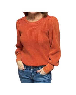 Fate by LFD Kiki Waffle Knit Puff Sleeve Sweater - Orange