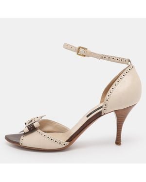 Sergio Rossi Leather Bow Ankle Strap Sandals - Natural