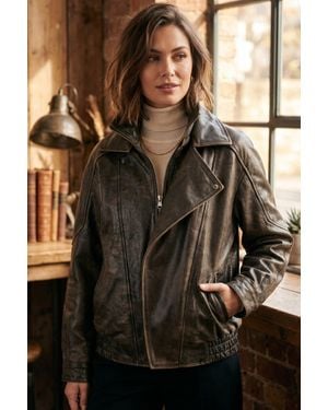 Infinity Leather Cow Leather Big Bomber Biker Blouson Oversized Jacket - Black