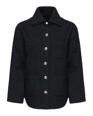 Pinko Patterned Tweed Metallic Buttons Blazer - Blue