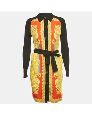 Versace Barocco Print Silk And Rib Knit Cardigan - Yellow