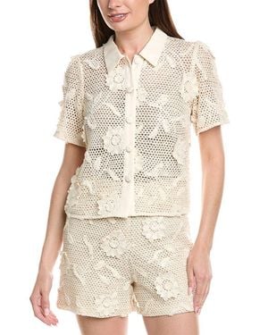 MILLY Sequin Crochet Top - White