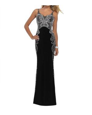 Blush Prom Beaded Full Length Sheath Gown - Black