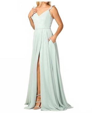EVA Adrianna Ruffle Sleeve Chiffon Dress With Front Slit - Green
