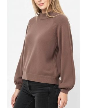 Q2 Relaxed Style Sweater Sweater With Balloon Sleeve - Brown