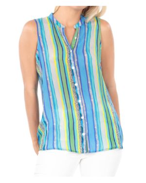 Apny Button Up Tank Top - Blue