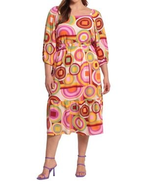 Donna Morgan Abstract Print 3/4 Sleeve Midi Dress - Orange