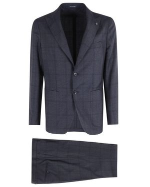 Tagliatore Glen Plaid Suit With Peaked Breast - Blue