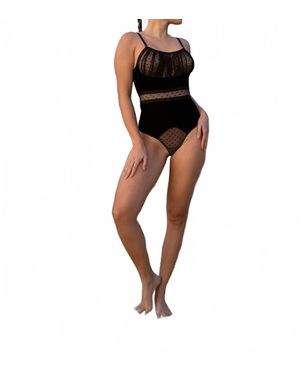 Carol Coelho Velvet Polka Dot Ruched Bodysuit - Black
