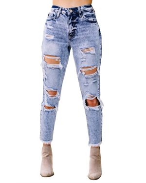 Kancan Distressed Mom Jeans - Blue