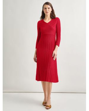 Misook Textural Stripe Knit Midi Dress - Red