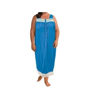 On The Plus Side Ultra Soft Lace Trim Sleeveless Nightgown - Blue