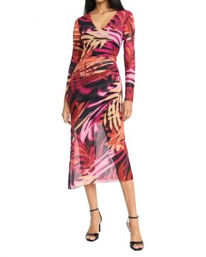 Donna Morgan Maggy London Violeta Mesh Midi Gathered Dress