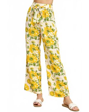 As U Wish Floral Print Paper Bag Waist Pants - Yellow