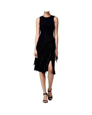 Tinsel Embellished Mesh Midi Dress - Black