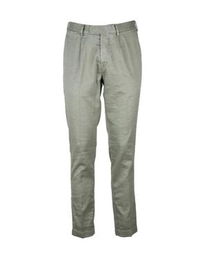 Devore Linen-Cotton Blend Stretch Pants With Mid-Rise Waist And Tailored Fit - Gray