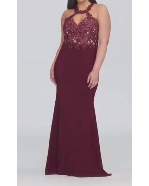 Faviana Lace Halter Jersey Gown - Purple