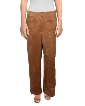 Nicole Miller Faux Suede High-Waisted Wide-Leg Pants - Brown