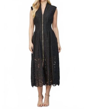 Fate Front Zip Closure Sleeveless Lace Dress - Black