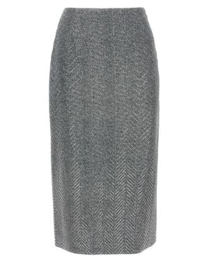 Ermanno Scervino Rhinestone-Embellished Herringbone Silk Midi Skirt - Gray
