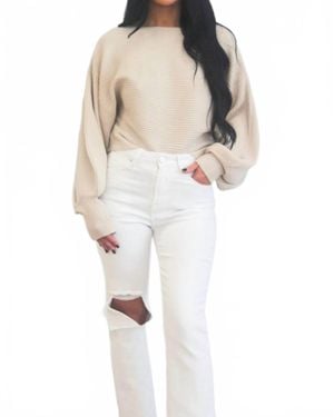 Zenana Staple Moment Boat Neck Balloon Sleeve Sweater - White