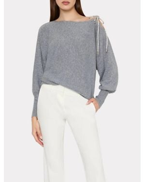 MILLY Ida Crystal Bow Cold Shoulder Sweater - Gray