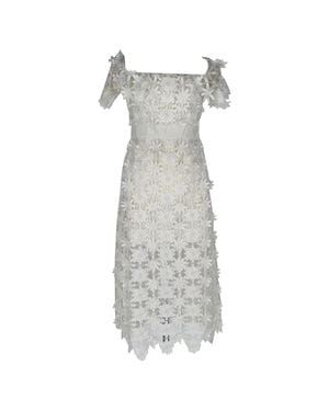 Self-Portrait Off-Shoulder Lace Midi Dress - Gray
