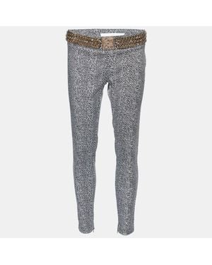 Elisabetta Franchi Monochrome Chevron Nylon Blend Jeggings - Gray