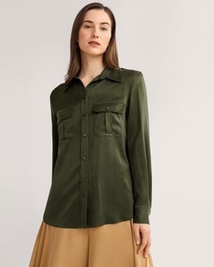 LILYSILK Sandwashed Silk Shirt With Epaulettes For - Green
