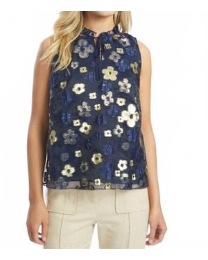 Caballero Lys Beaded Mesh Floral Top - Blue