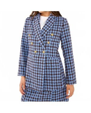 Abbey Glass Calvin Houndstooth Tweed Blazer - Blue
